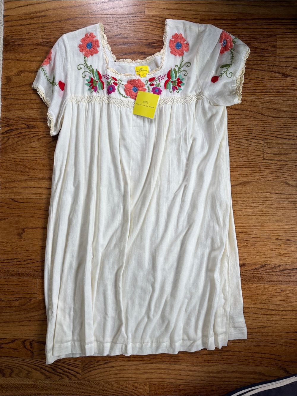 Roberta Roller Rabbit Cream Dress with Red & Pink Floral Embroidery